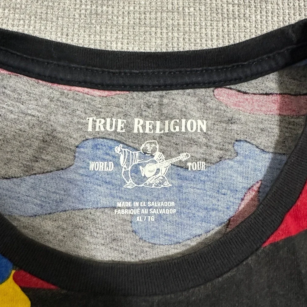 True Religion Buddha Brand All Over Camo Print Tee Multicolor Y2K 2002 XL